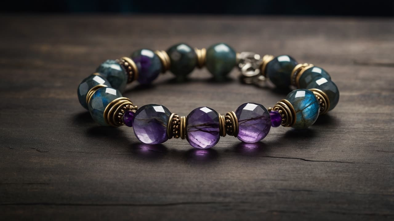 Bracelet featuring amethyst and labradorite stones