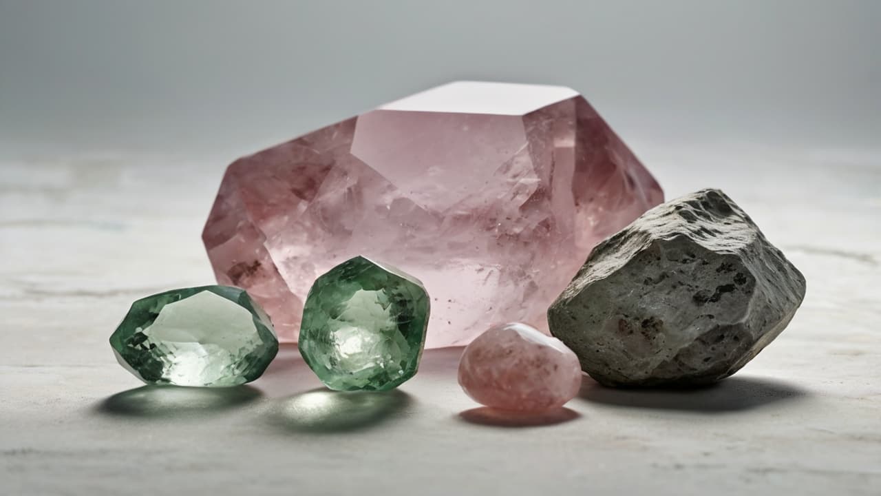 Green Amethyst and Rose Quartz Crystals