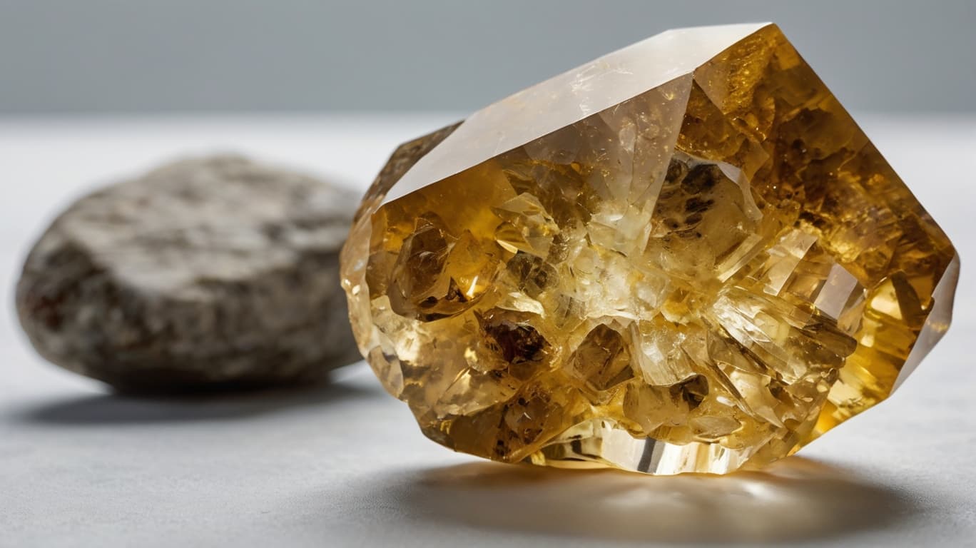 A close-up of a golden yellow heliodor crystal.