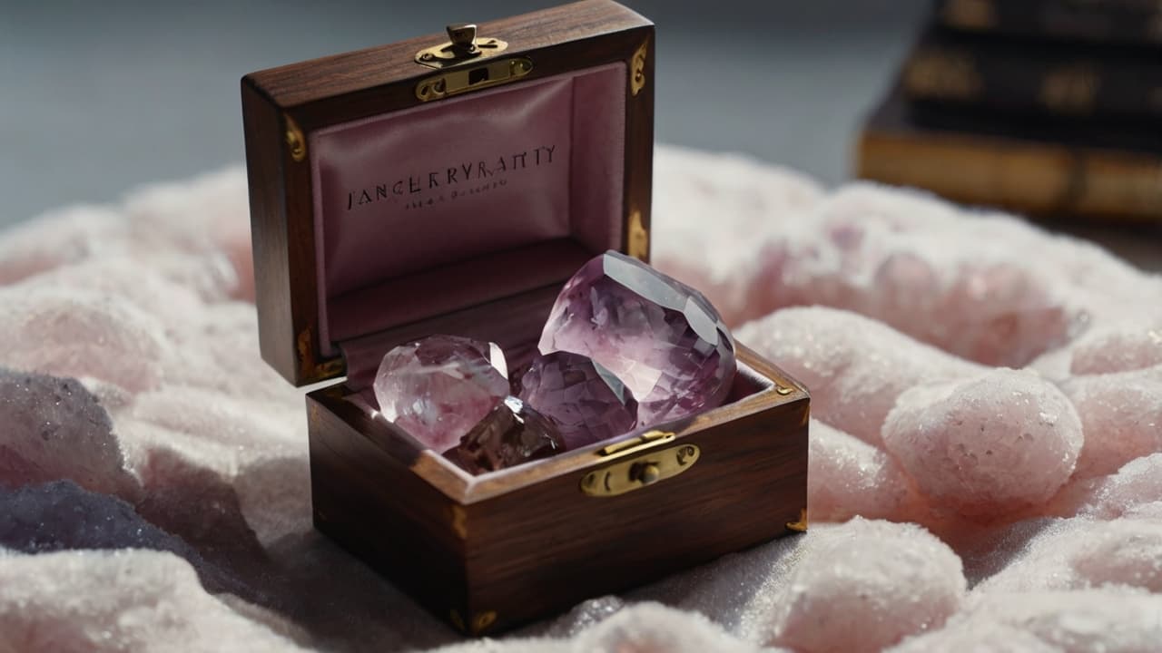 The pink amethyst is in an open casket.