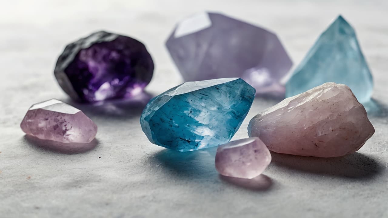 Pink amethyst among other crystals