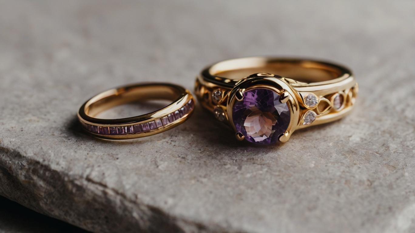 Ring and engagement ring with Amethyst gemstones