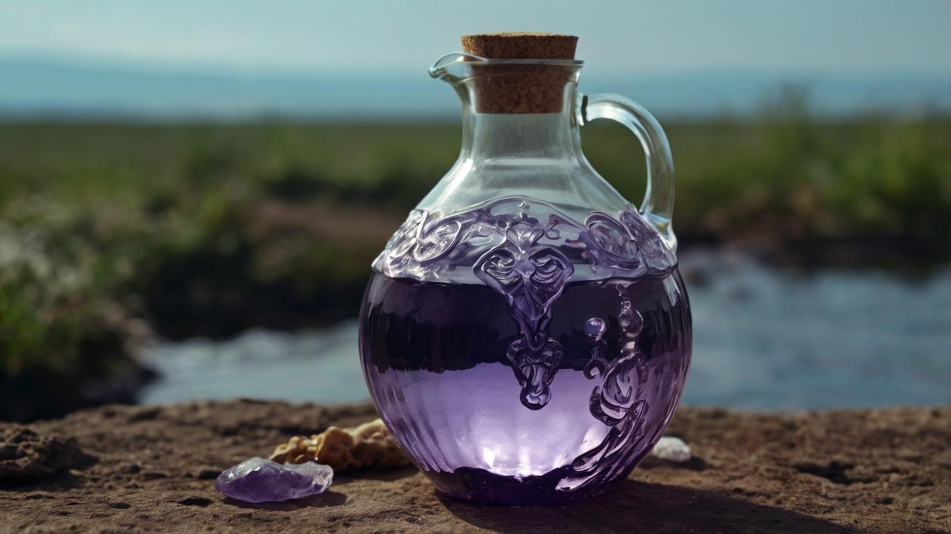 A carafe of Amethyst water  on the background of nature